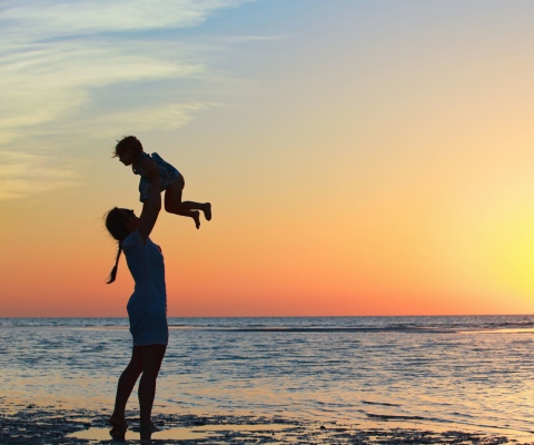 Mother And Child On Beach wallpaper 480x400