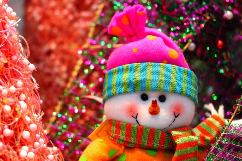 Обои Cute Bright Christmas Snowman 480x320