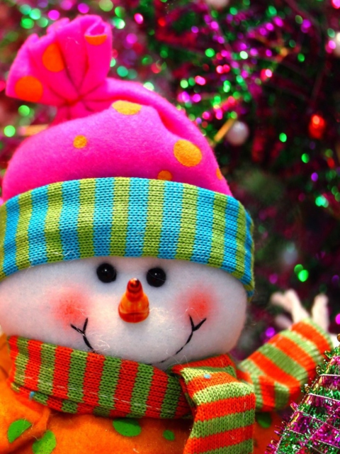 Das Cute Bright Christmas Snowman Wallpaper 480x640