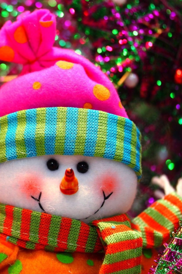 Cute Bright Christmas Snowman wallpaper 640x960
