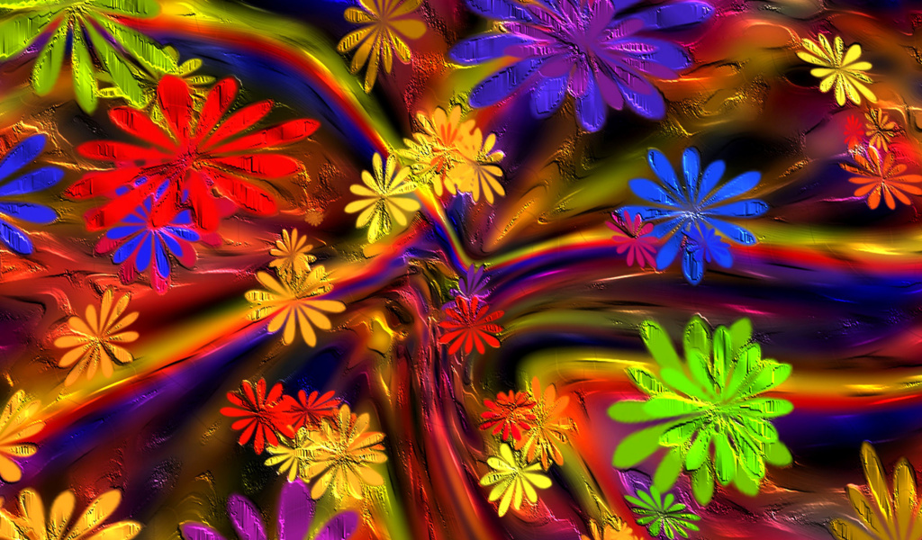 Обои Colorful paint flowers 1024x600