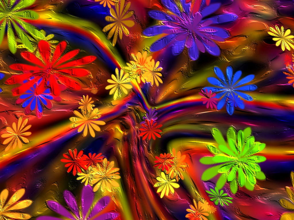 Colorful paint flowers wallpaper 1024x768