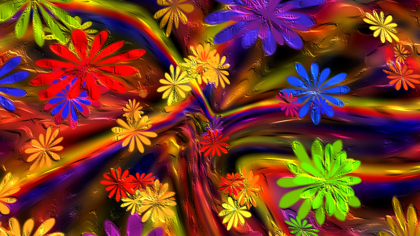 Colorful paint flowers wallpaper 1366x768