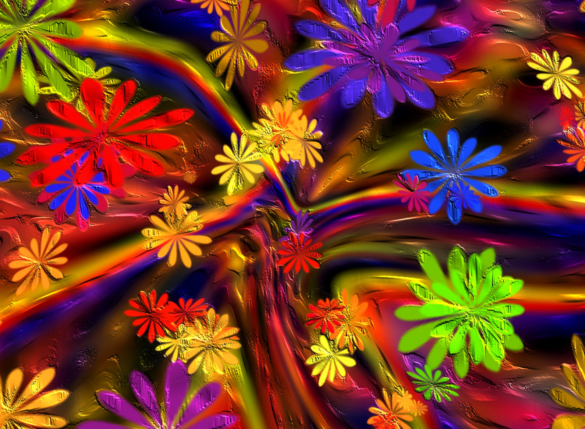 Обои Colorful paint flowers 1920x1408