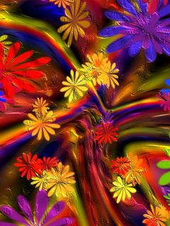 Screenshot №1 pro téma Colorful paint flowers 240x320