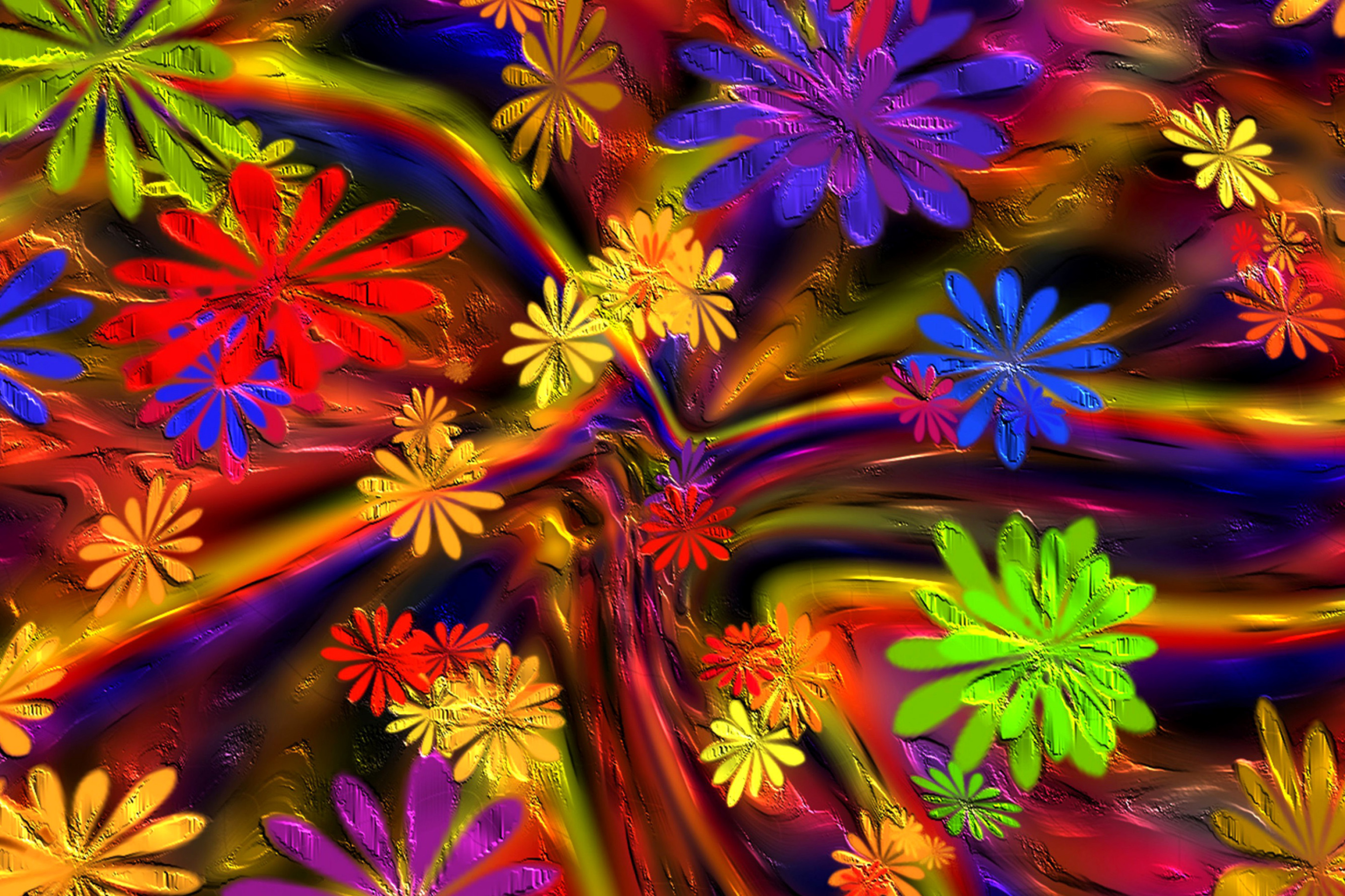 Screenshot №1 pro téma Colorful paint flowers 2880x1920