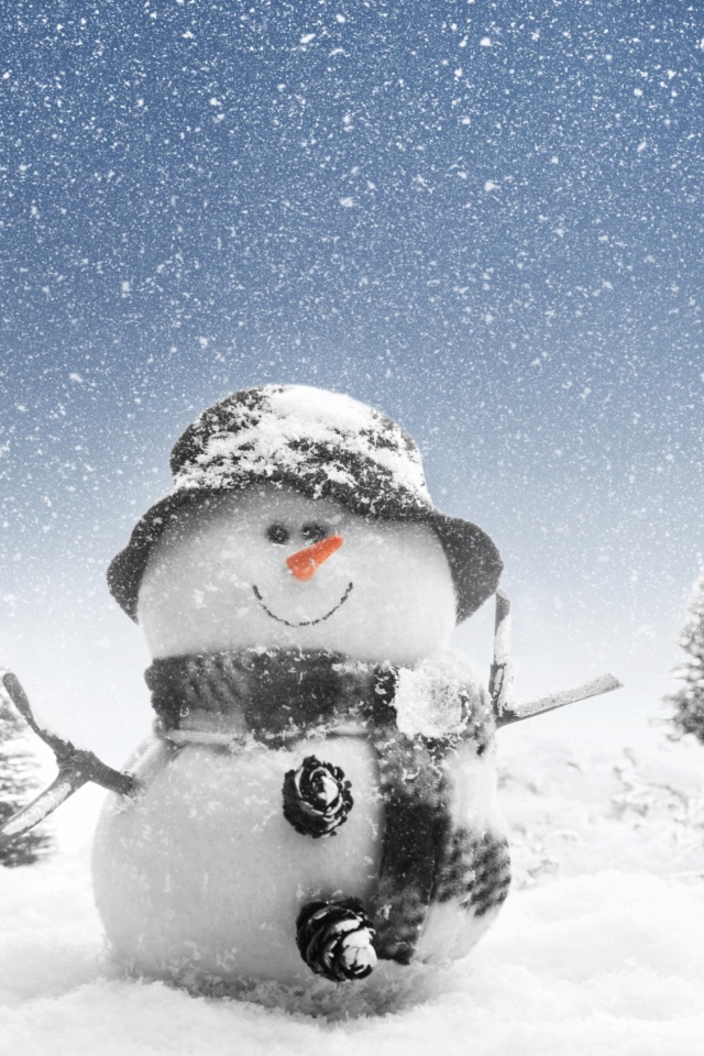 Das New Year Snowman Wallpaper 640x960