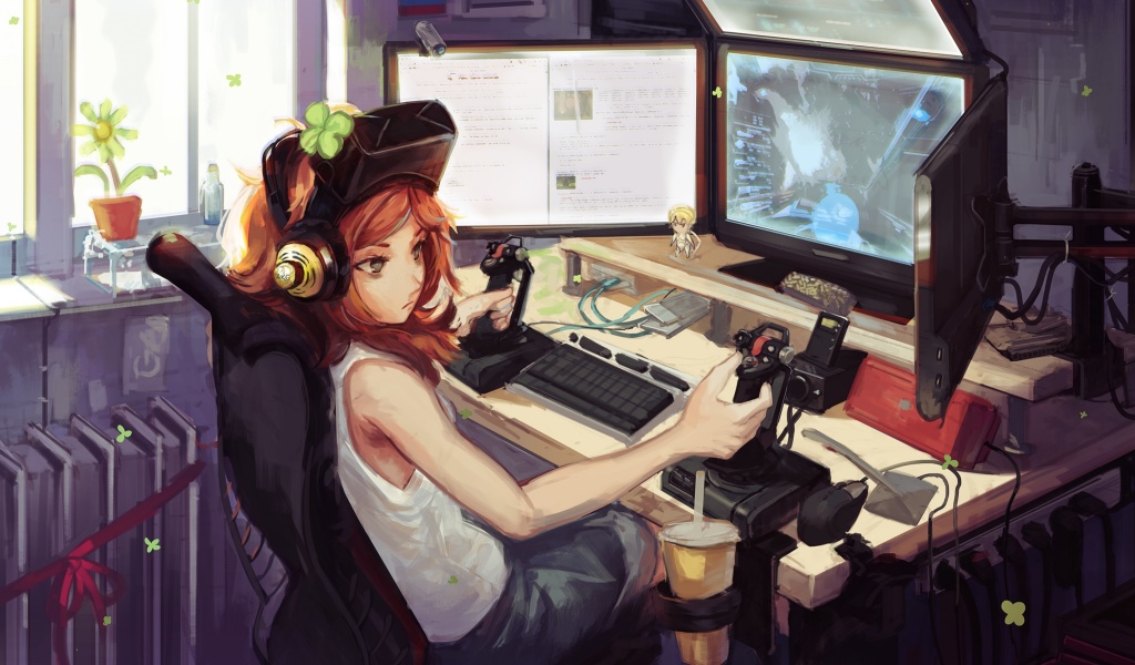 Anime Girl Gamer wallpaper 1024x600