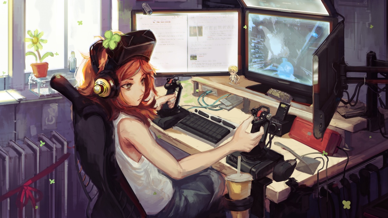 Обои Anime Girl Gamer 1280x720