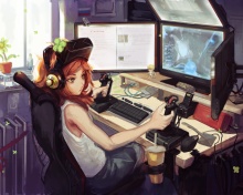 Das Anime Girl Gamer Wallpaper 220x176