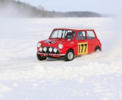 Red Mini In Snow wallpaper 176x144