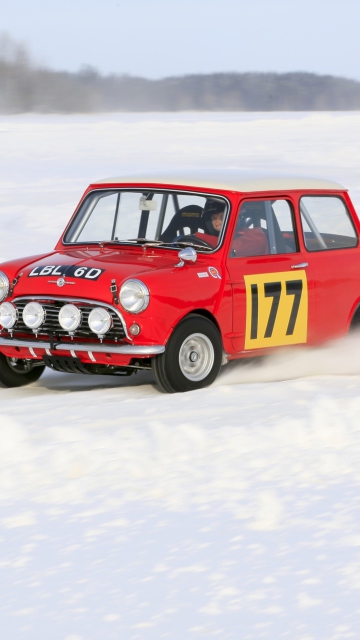 Обои Red Mini In Snow 360x640