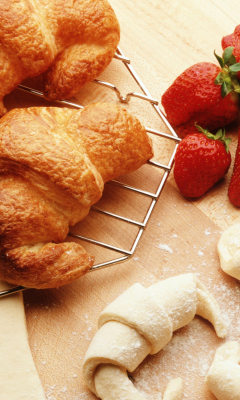 Croissants And Strawberries wallpaper 240x400