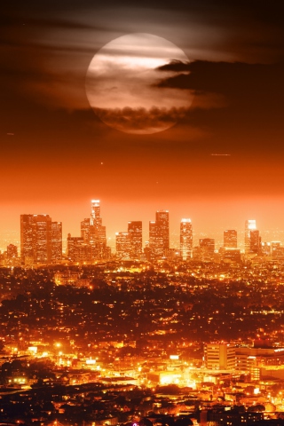 Fondo de pantalla Full Moon Above Los Angeles 320x480