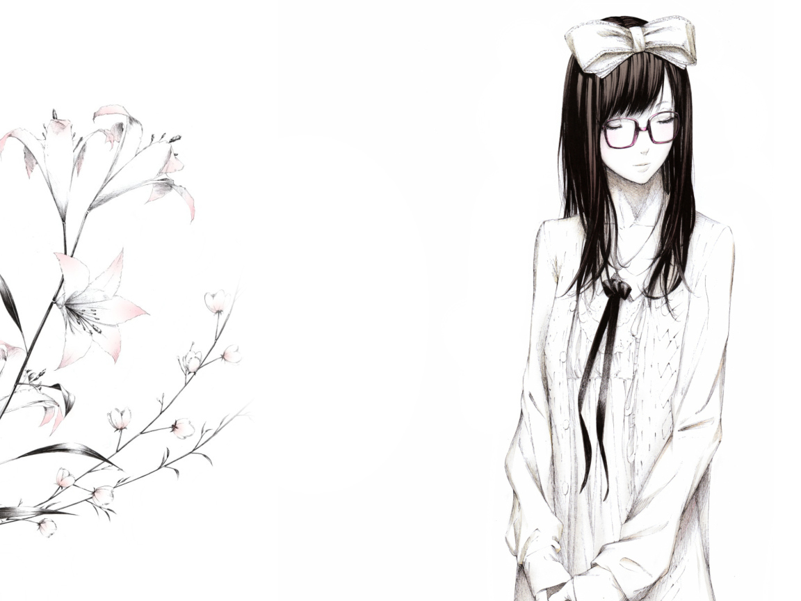 Sketch Of Girl Wearing Glasses And Bow wallpaper 1152x864