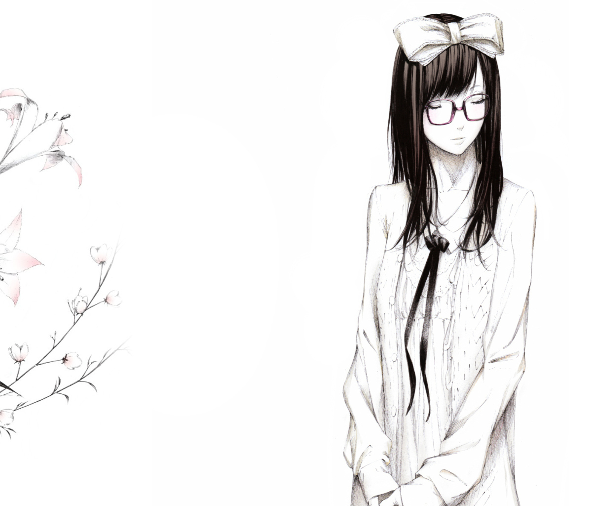 Sketch Of Girl Wearing Glasses And Bow screenshot #1 1200x1024