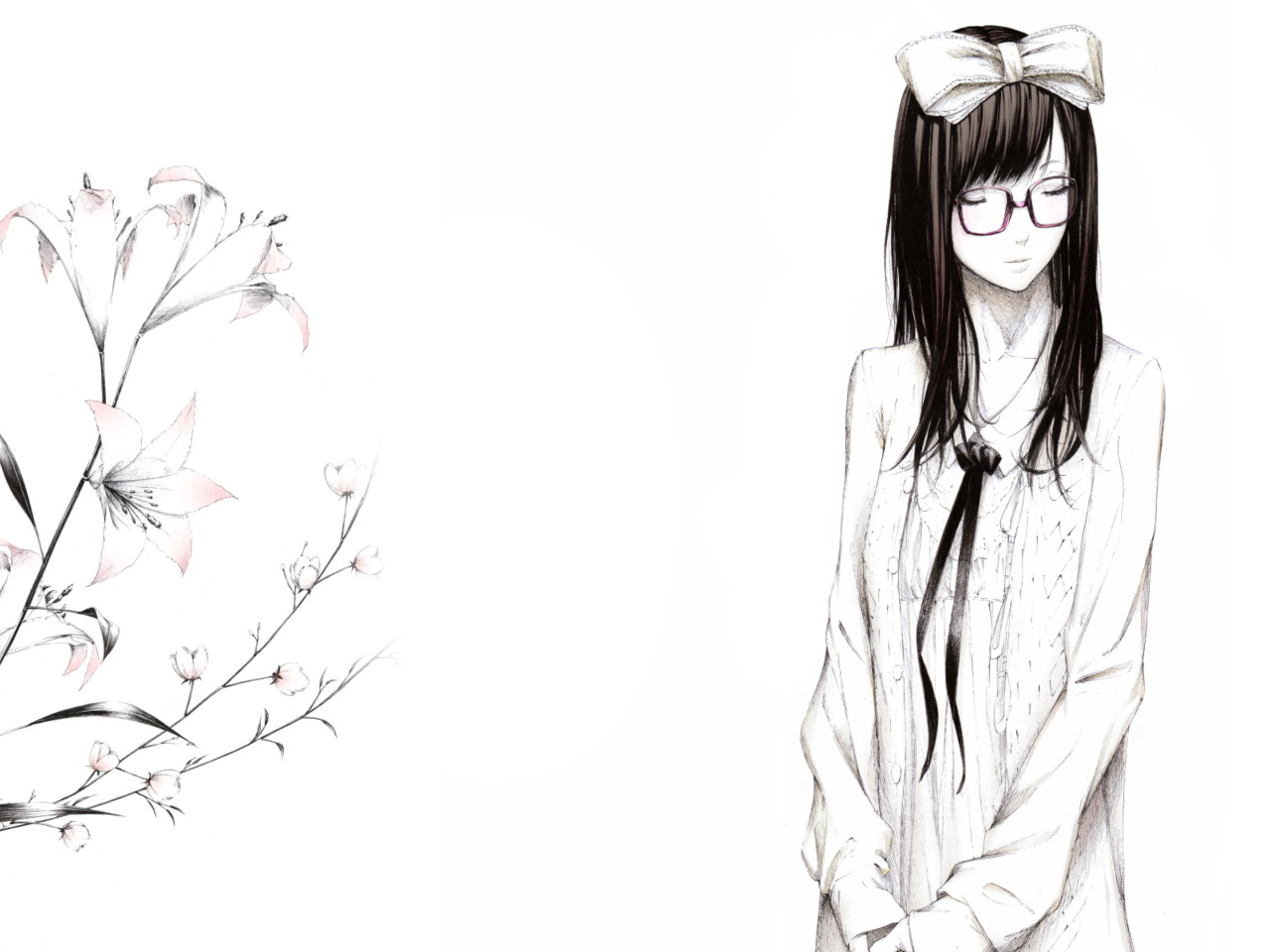 Sketch Of Girl Wearing Glasses And Bow wallpaper 1280x960