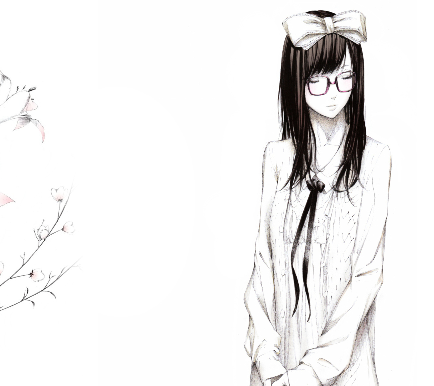 Sketch Of Girl Wearing Glasses And Bow wallpaper 1440x1280