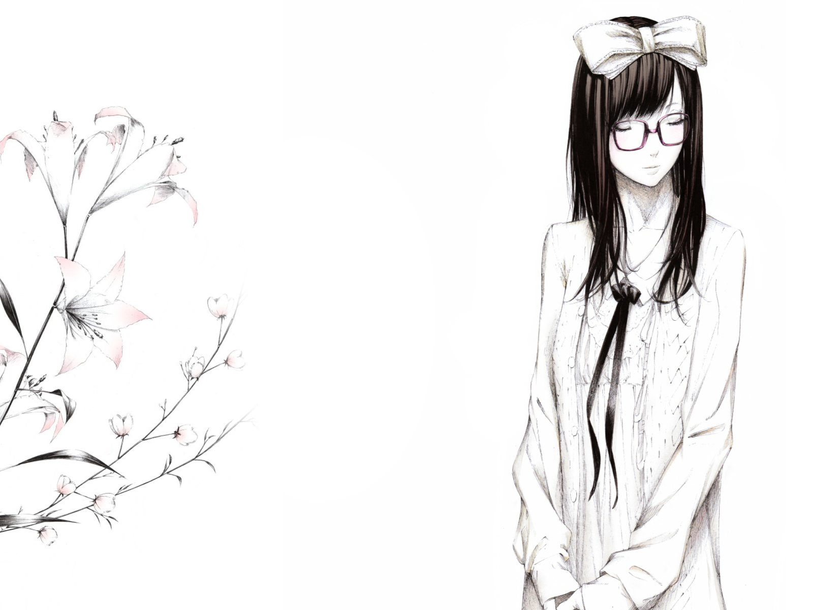 Обои Sketch Of Girl Wearing Glasses And Bow 1600x1200