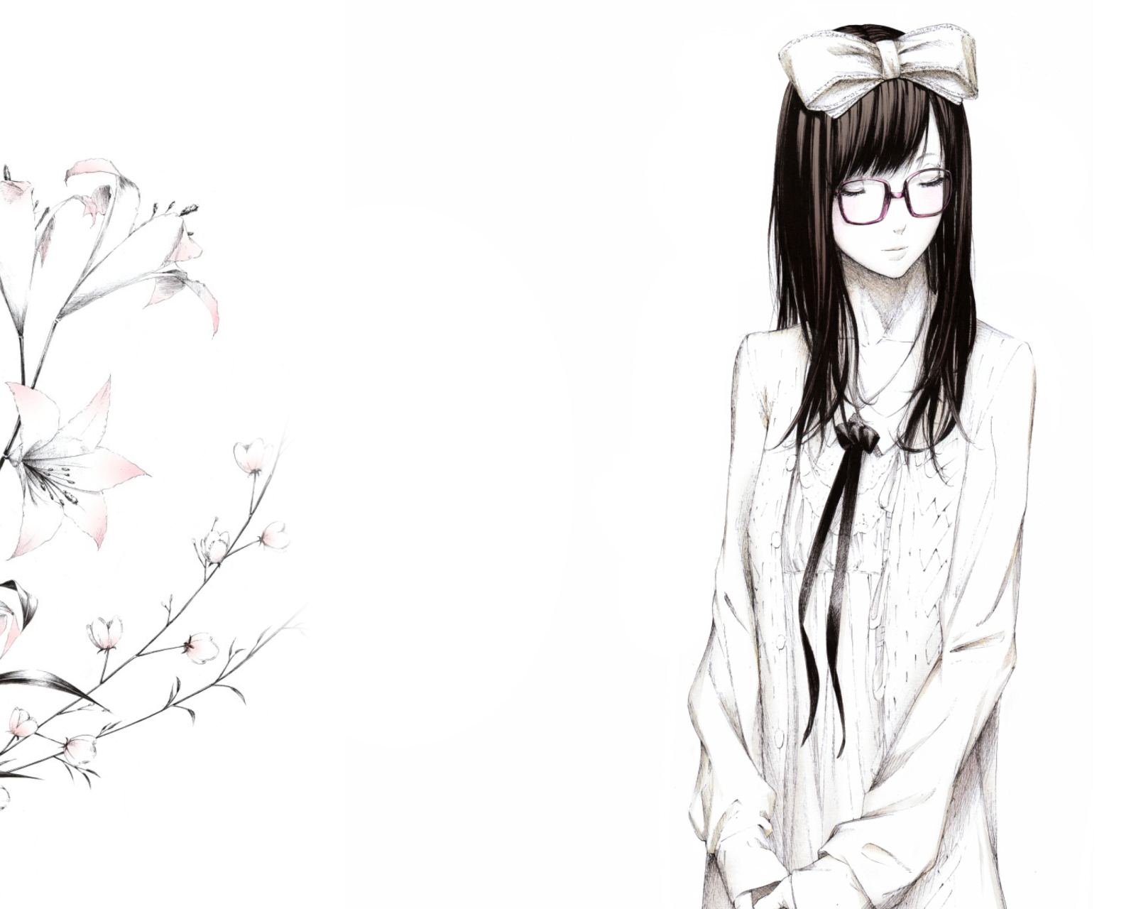 Das Sketch Of Girl Wearing Glasses And Bow Wallpaper 1600x1280