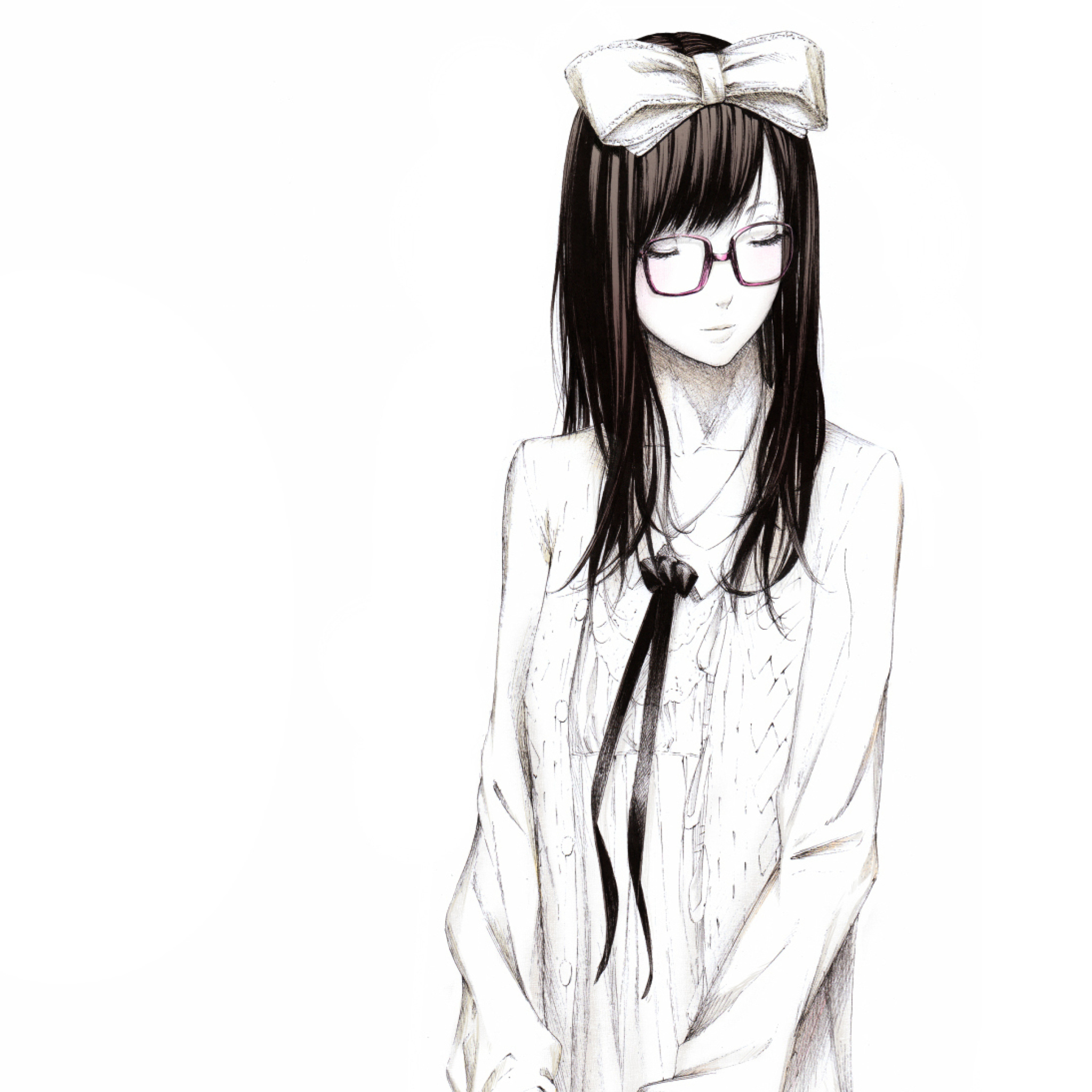 Fondo de pantalla Sketch Of Girl Wearing Glasses And Bow 2048x2048