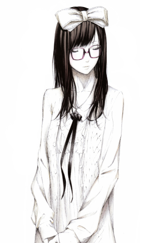 Das Sketch Of Girl Wearing Glasses And Bow Wallpaper 320x480