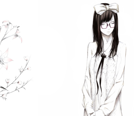 Screenshot №1 pro téma Sketch Of Girl Wearing Glasses And Bow 480x400