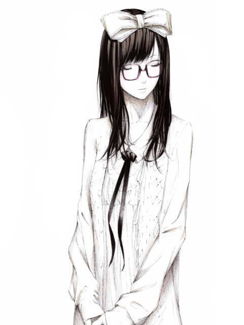 Sketch Of Girl Wearing Glasses And Bow wallpaper 480x640