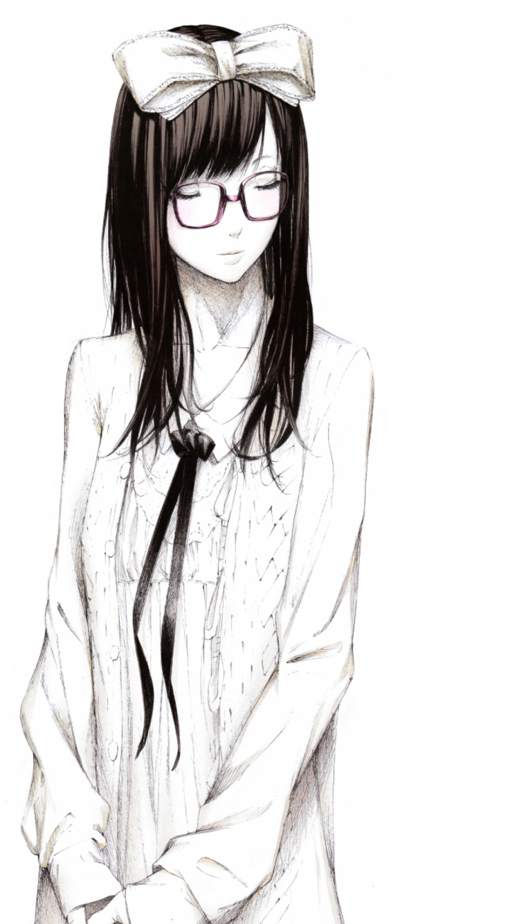 Sketch Of Girl Wearing Glasses And Bow wallpaper 750x1334