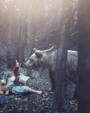 Sfondi Girl And Two Bears In Forest By Rosie Hardy Photographer 128x160