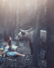 Sfondi Girl And Two Bears In Forest By Rosie Hardy Photographer 176x220