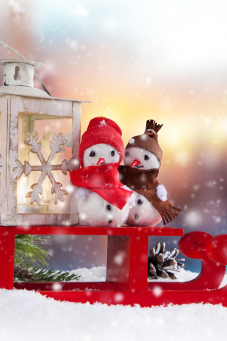 Das Snowman Christmas Figurines Decoration Wallpaper 320x480