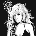Black And White Drawing Of Guitar Girl wallpaper 128x128