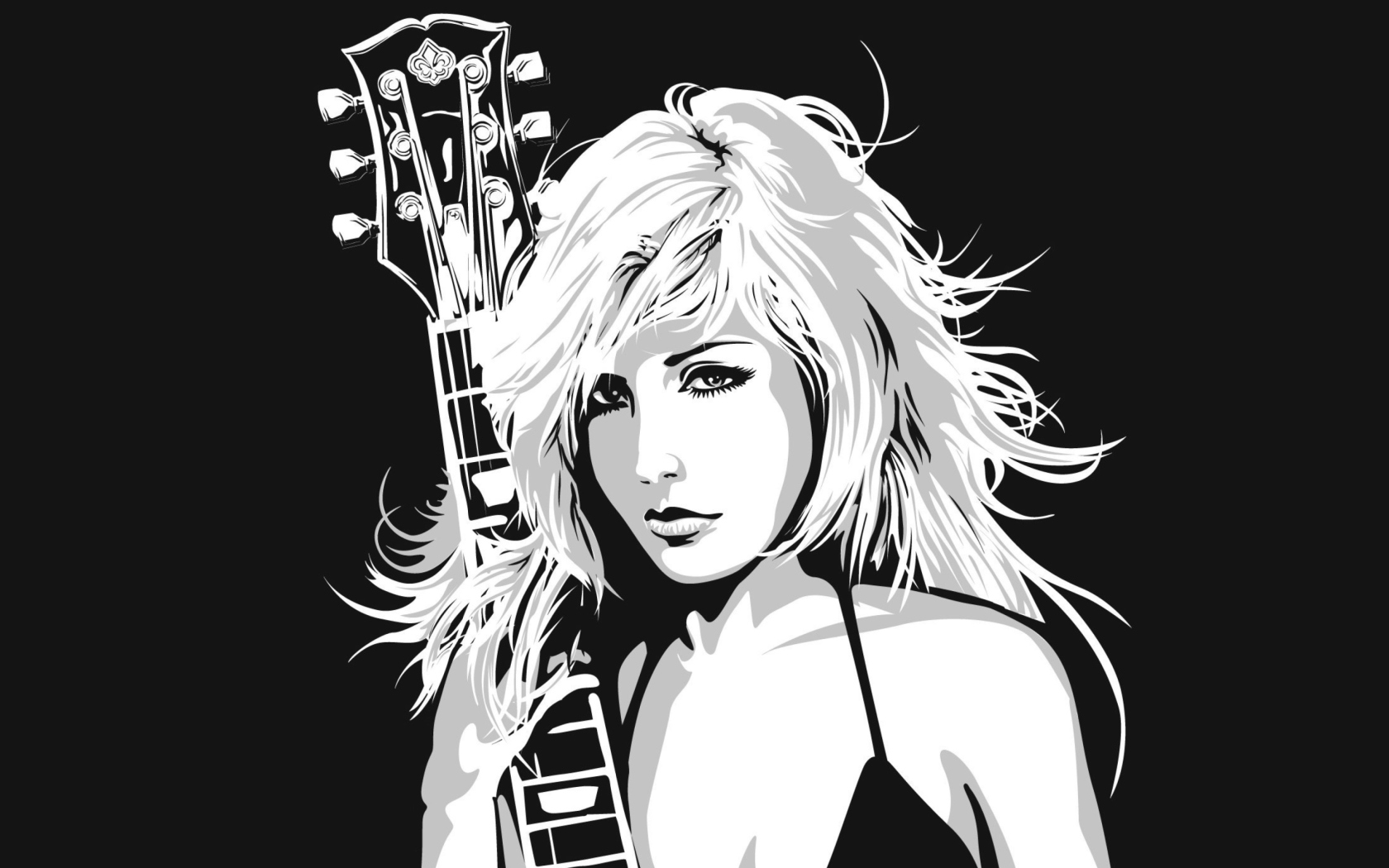 Fondo de pantalla Black And White Drawing Of Guitar Girl 1680x1050