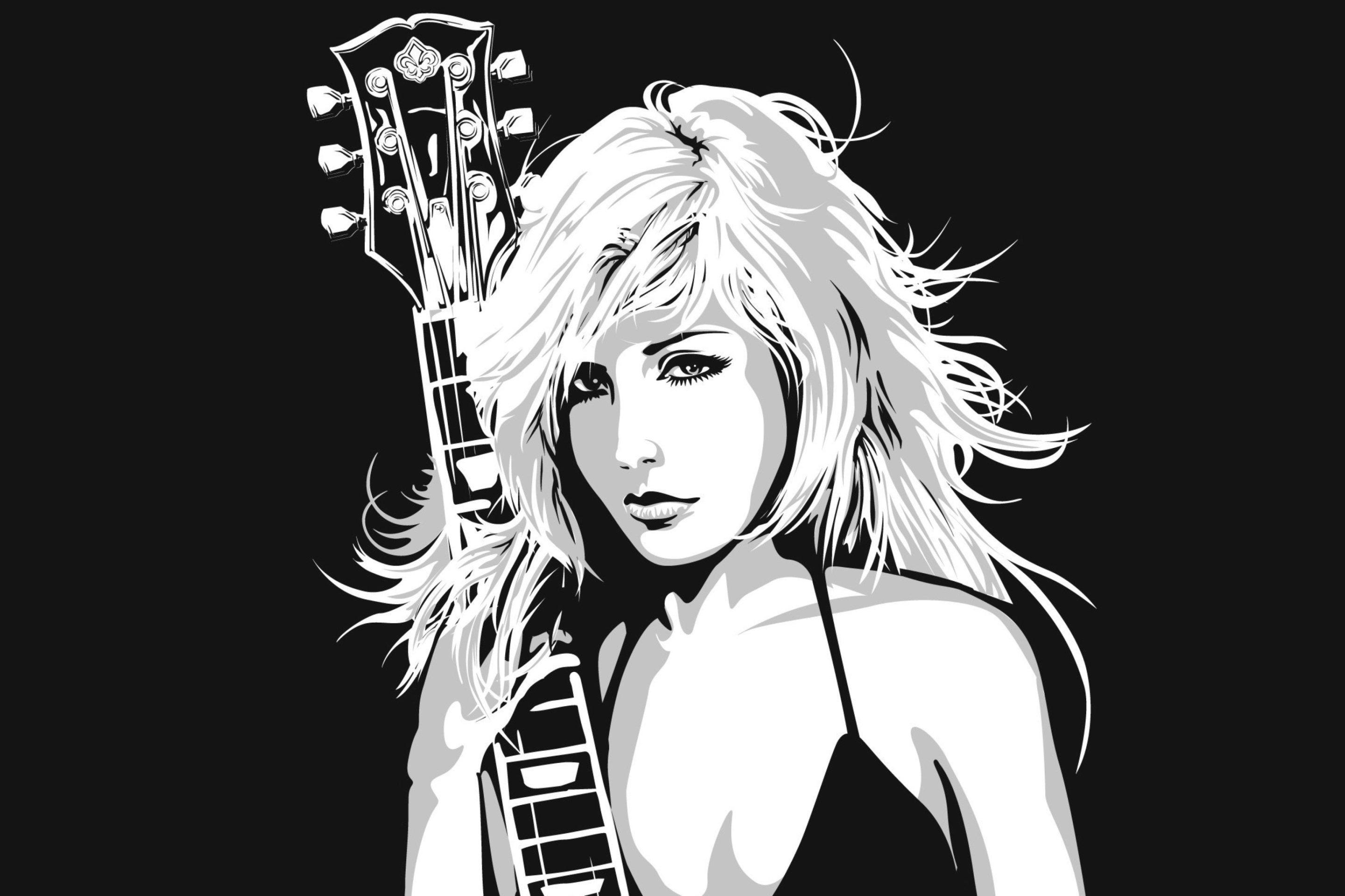 Black And White Drawing Of Guitar Girl wallpaper 2880x1920
