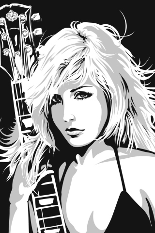 Das Black And White Drawing Of Guitar Girl Wallpaper 320x480