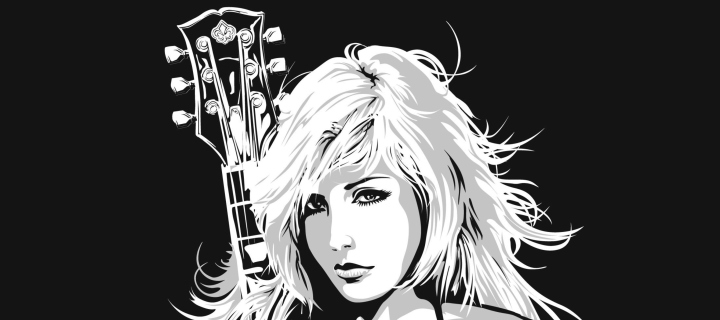 Black And White Drawing Of Guitar Girl wallpaper 720x320