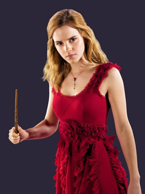 Обои Emma Watson In Red Dress 480x640