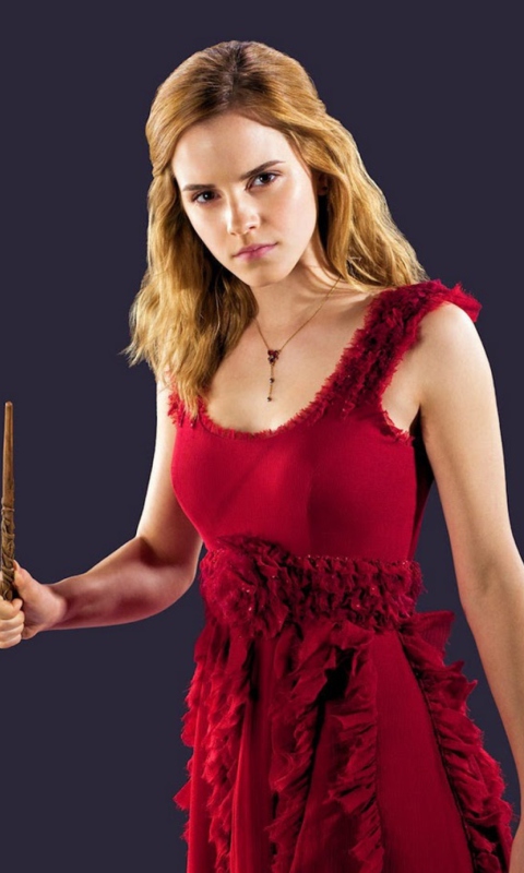 Обои Emma Watson In Red Dress 480x800