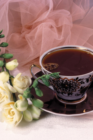 Das Roses And Coffee Wallpaper 320x480