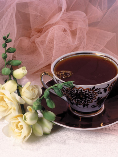 Das Roses And Coffee Wallpaper 480x640