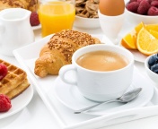 Fondo de pantalla Croissant, waffles and coffee 176x144