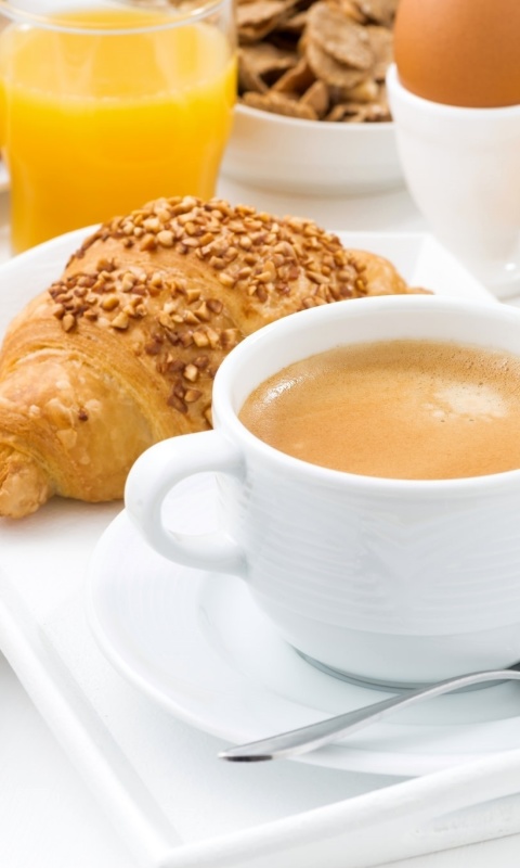 Croissant, waffles and coffee wallpaper 480x800