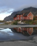 Обои Norway City Lofoten with Puddles 128x160