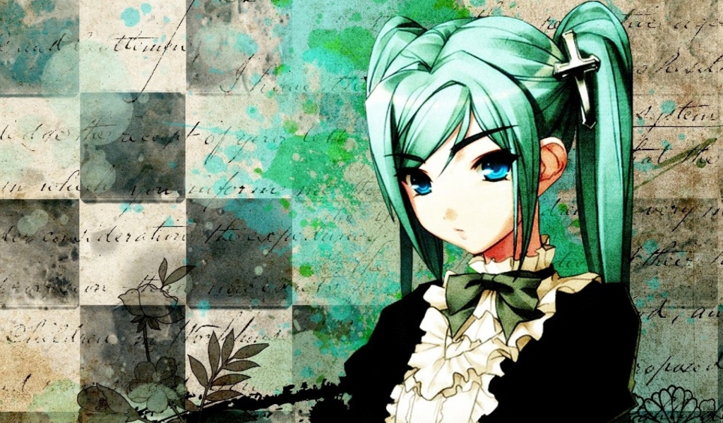 Anime Girl Green Hair wallpaper 1024x600