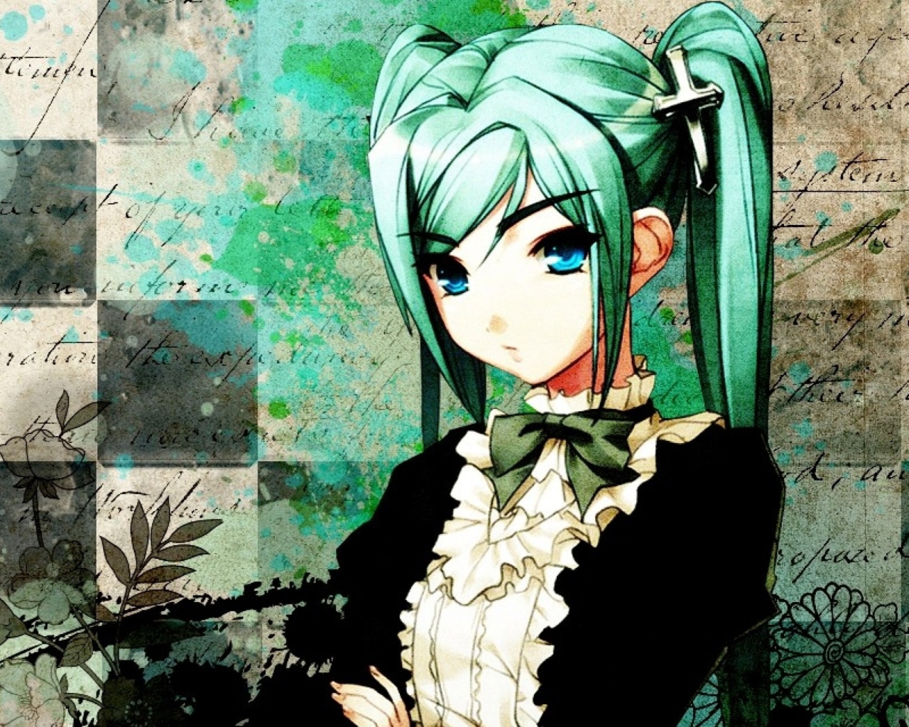 Sfondi Anime Girl Green Hair 1280x1024