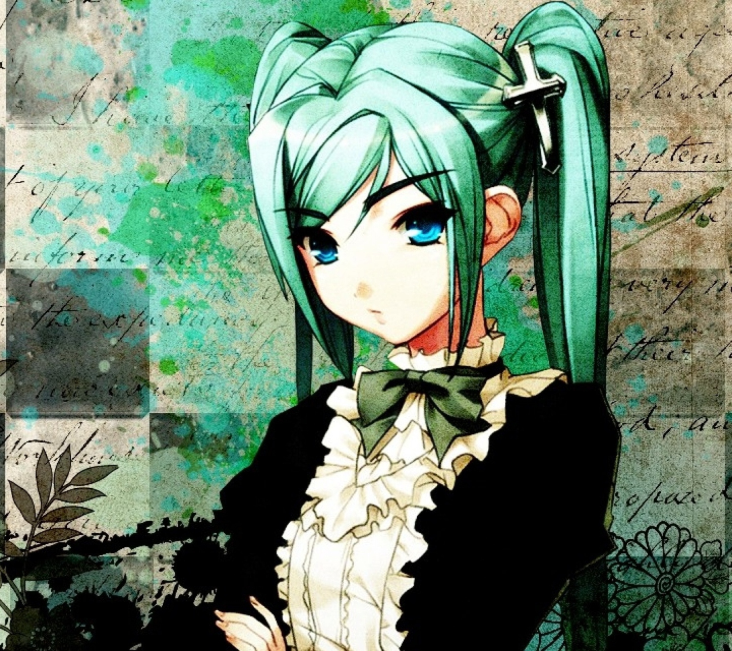 Das Anime Girl Green Hair Wallpaper 1440x1280