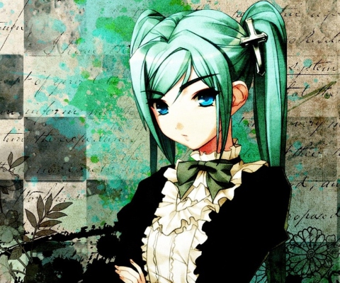 Das Anime Girl Green Hair Wallpaper 480x400