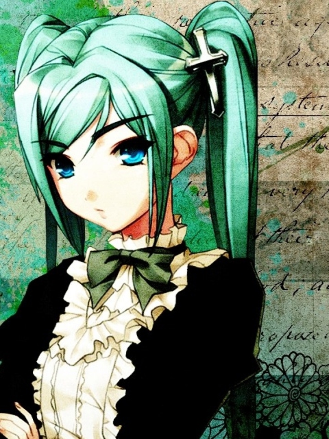Das Anime Girl Green Hair Wallpaper 480x640