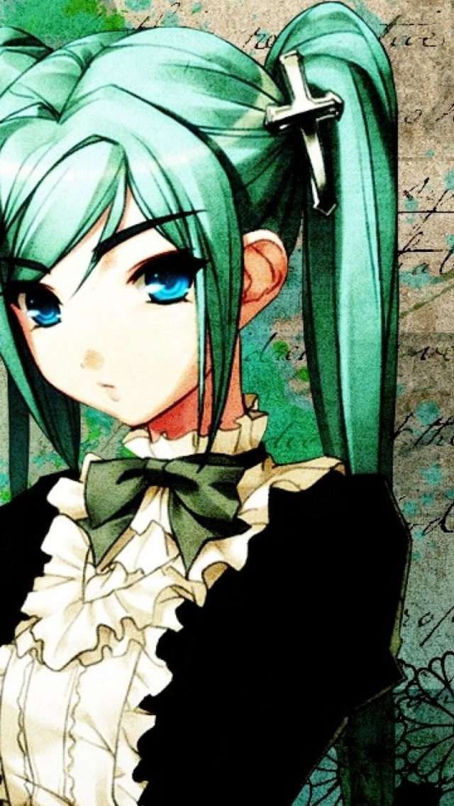 Anime Girl Green Hair wallpaper 640x1136